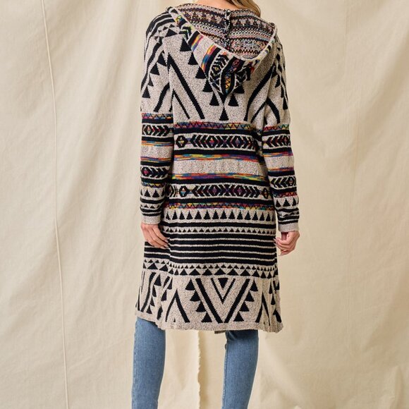 new ON BLUE SWEATER CARDIGAN WRAP boho western AZTEC TRIBAL TAUPE jacquard SM-3X - Picture 9 of 12